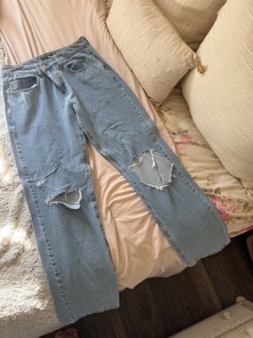 Fashion Nova Light Wash Denim Shorts with Frayed Hem